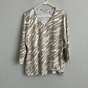 Sport Savvy Brushed Soft Jersey Printed V-Neck Top - Taupe (Sz M) a518398